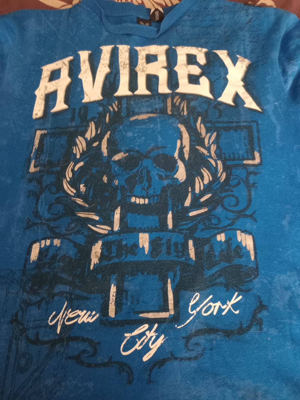 Avirex Blue Graphic Logo Tee with Distressed Print